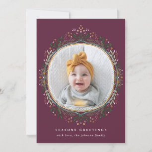 HandGezeichnet Folk Wildblume Wreath Holiday Foto Feiertagskarte