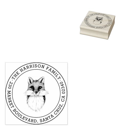 Handgezeichnet Fox | Runde Familienname Rücksendea Gummistempel (Stempel)