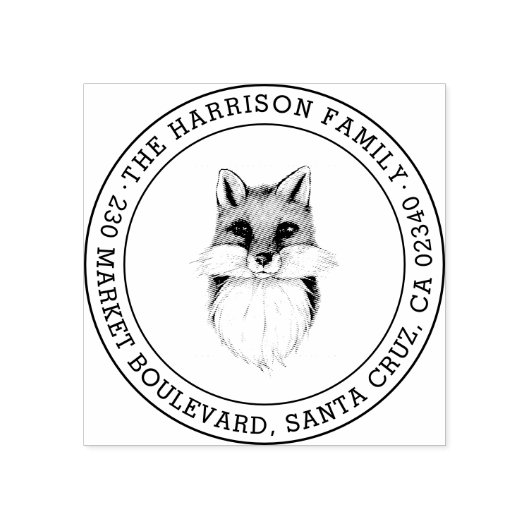 Handgezeichnet Fox | Runde Familienname Rücksendea Gummistempel (Prägung)