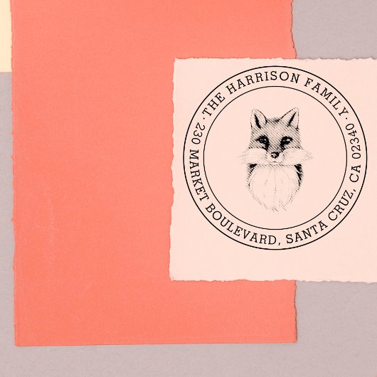 Handgezeichnet Fox | Runde Familienname Rücksendea Gummistempel