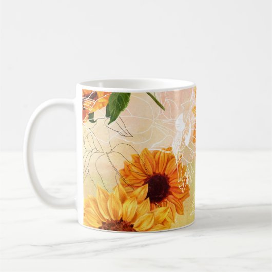 HandGezeichnet Gelbe Sonnenblumen Wasserfarben Mus Kaffeetasse (Links)
