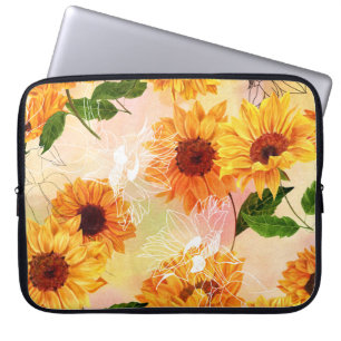 HandGezeichnet Gelbe Sonnenblumen Wasserfarben Mus Laptopschutzhülle