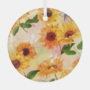 HandGezeichnet Gelbe Sonnenblumen Wasserfarben Mus Ornament Aus Glas