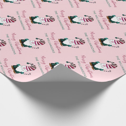 HandGezeichnet Gnome Personalisiert Scandi Pink Geschenkpapier (Ecke)