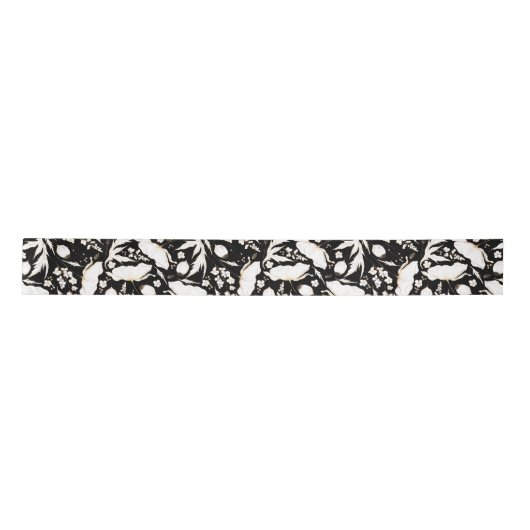 Handgezeichnet Gold-Wildblumen Elegant Black Satinband (Vorderseite)