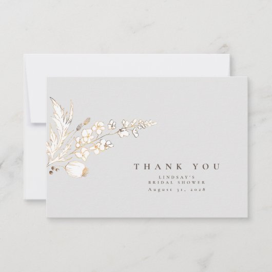 Handgezeichnet Gold Wildblumen Elegant Danke (Vorderseite)
