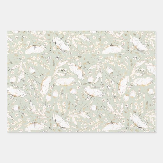 Handgezeichnet Gold Wildblumen Sketch Muster Elega Geschenkpapier Set (Vorderseite 3)