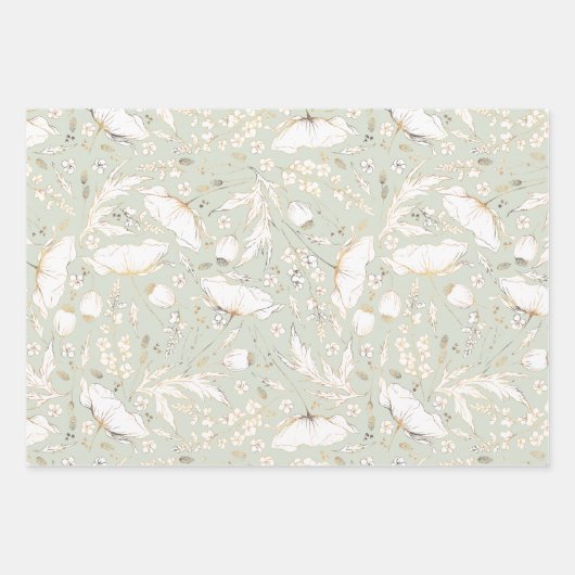 Handgezeichnet Gold Wildblumen Sketch Muster Elega Geschenkpapier Set (Vorderseite)