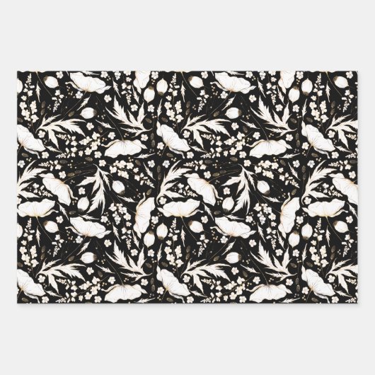 Handgezeichnet Gold Wildblumen Sketch Muster Elega Geschenkpapier Set (Vorderseite 2)