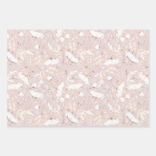 Handgezeichnet Gold Wildblumen Sketch Muster Elega Geschenkpapier Set (Vorderseite 2)