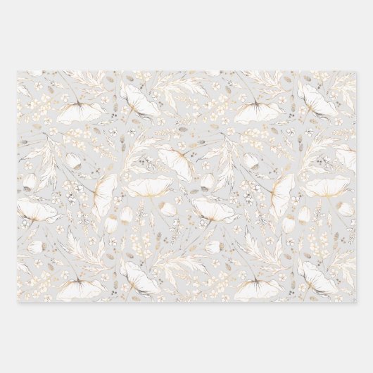 Handgezeichnet Gold Wildblumen Sketch Muster Elega Geschenkpapier Set (Vorderseite 3)