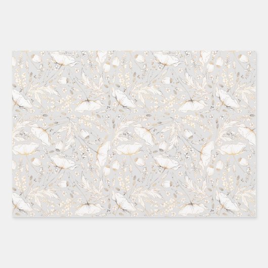 Handgezeichnet Gold Wildblumen Sketch Muster Elega Geschenkpapier Set (Vorderseite 2)