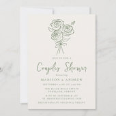HandGezeichnet Green Rose Bouquet Couples Dusche Einladung (Vorderseite)