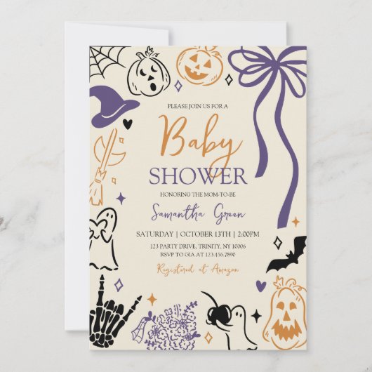 Handgezeichnet Halloween Little Boo Baby Shower Einladung (Vorderseite)