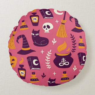 Handgezeichnet Halloween, sprichwörtlich nahtlos. Rundes Kissen