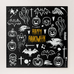 Handgezeichnet Halloween-Symbole, Vintage Sammlung Puzzle