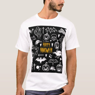 Handgezeichnet Halloween-Symbole, Vintage Sammlung T-Shirt