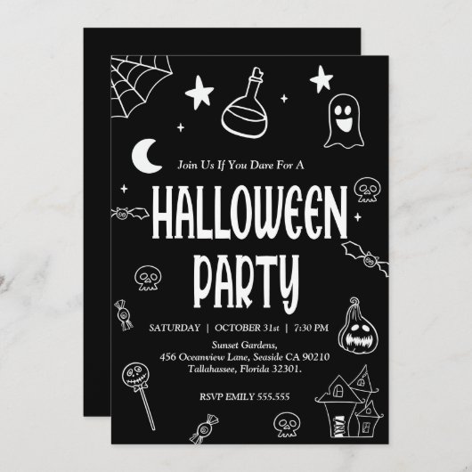 HandGezeichnet Halloween-Vibes-Party Einladung (Vorne/Hinten)