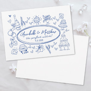 Handgezeichnet Handgeschrieben Blau Whimsical Hoch Einladung