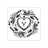 Handgezeichnet Herz- und Blumenkranz-Monogramm Gummistempel (Prägung)