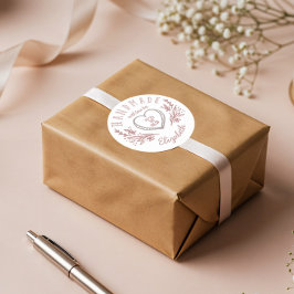 Handgezeichnet Herz- und Blumenkranz-Monogramm Runder Aufkleber