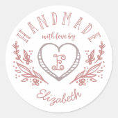 Handgezeichnet Herz- und Blumenkranz-Monogramm Runder Aufkleber (Vorderseite)
