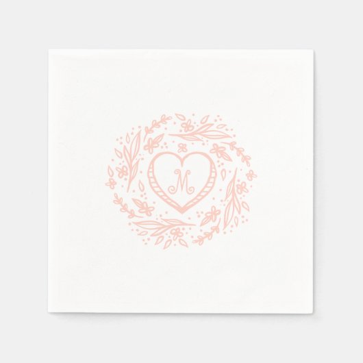 Handgezeichnet Herz- und Blumenkranz-Monogramm Serviette (Vorderseite)