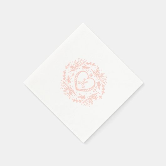 Handgezeichnet Herz- und Blumenkranz-Monogramm Serviette (Ecke)