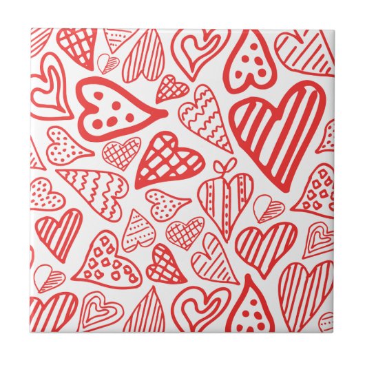 "HandGezeichnet Herzdesign | Whimsisch und romanti Fliese (Vorderseite)