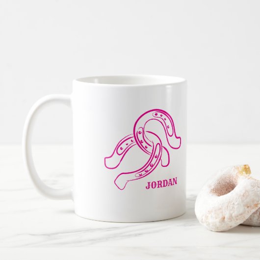 HandGezeichnet Hufeisen | Hot Pink Cowgirl Kaffeetasse (Mit Donut)