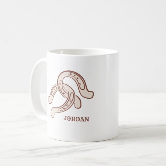 HandGezeichnet Hufeisen | Neutraler rustikaler Wes Kaffeetasse (Vorderseite Links)