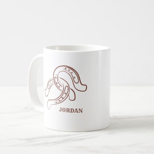 HandGezeichnet Hufeisen | Rustikaler brauner Weste Kaffeetasse (Vorderseite Links)