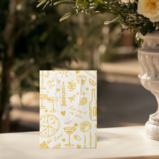 HandGezeichnet Illustrierte Hochzeitsgeschenktasch Mittlere Geschenktüte