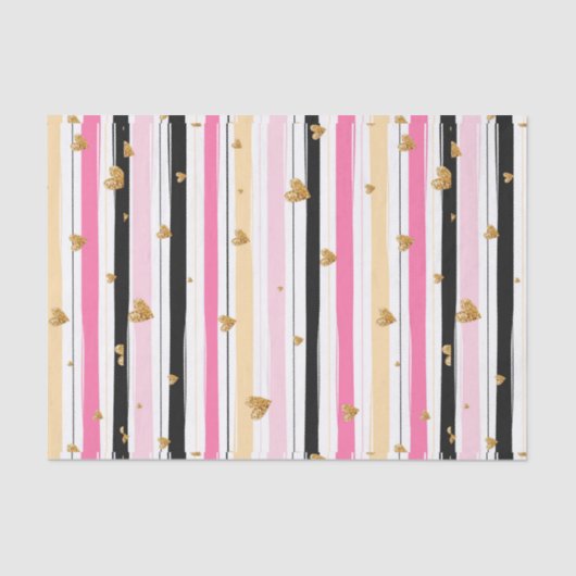 Handgezeichnet Imitate Gold Hearts & Stripes Muste Seidenpapier (Vorderseite)