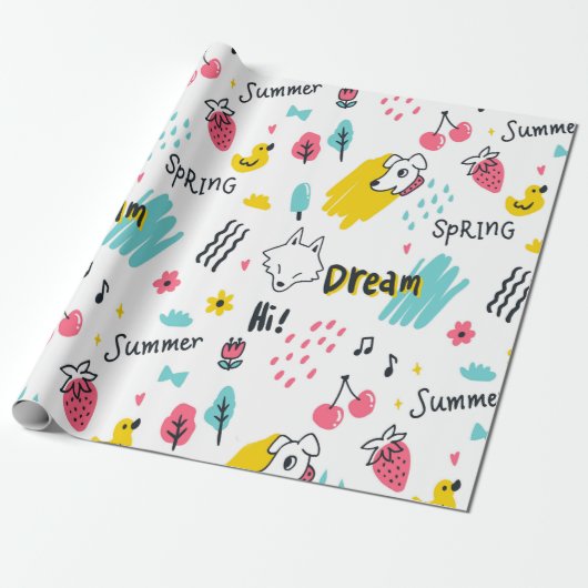 Handgezeichnet in süßer Farbe Geschenkpapier (Ungerollt)
