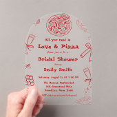 Handgezeichnet ist Liebe & Pizza Brautparty Acryleinladungen (Insitu (Handheld))