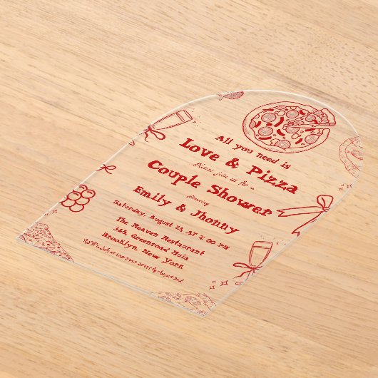 Handgezeichnet ist Liebe & Pizza Brautparty Acryleinladungen (Ablage )