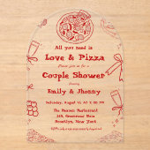 Handgezeichnet ist Liebe & Pizza Brautparty Acryleinladungen (Vorderseite)