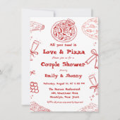 Handgezeichnet ist Liebe & Pizza Brautparty Ankündigung (Vorderseite)