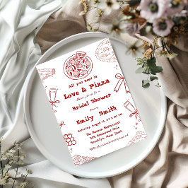 Handgezeichnet ist Liebe & Pizza Brautparty Einladung