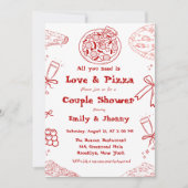 Handgezeichnet ist Liebe & Pizza Brautparty Einladung (Vorderseite)