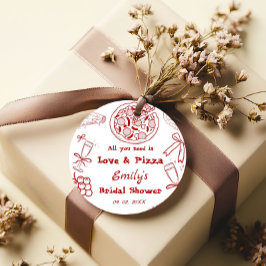 Handgezeichnet ist Liebe & Pizza Brautparty Geschenkanhänger