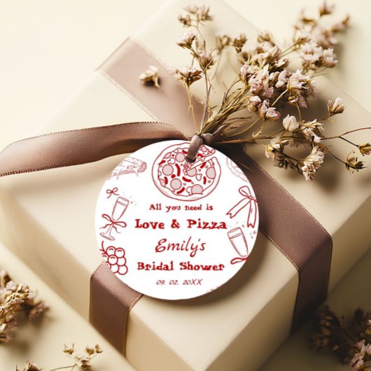Handgezeichnet ist Liebe & Pizza Brautparty Geschenkanhänger