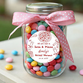 Handgezeichnet ist Liebe & Pizza Brautparty Runder Aufkleber