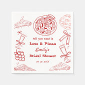 Handgezeichnet ist Liebe & Pizza Brautparty Serviette (Vorderseite)