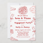 Handgezeichnet ist Liebe & Pizza Engagement Party Einladung (Vorderseite)