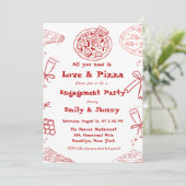 Handgezeichnet ist Liebe & Pizza Engagement Party Einladung (Stehend Vorderseite)