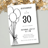 Handgezeichnet jedes Alter Geburtstag Ballon Minim Einladung