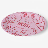 Handgezeichnet jedes Alter Geburtstag Ballon Rosa  Pappteller (Schrägansicht)