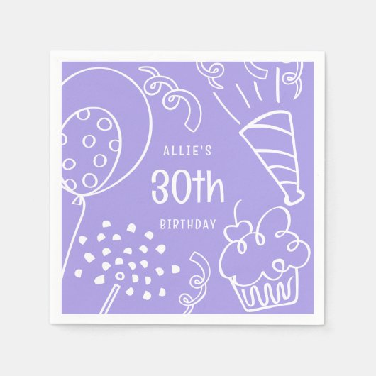 Handgezeichnet jedes Alter Geburtstagsparty Ballon Serviette (Vorderseite)